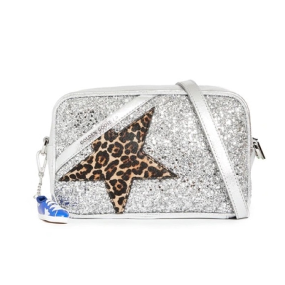 Golden Goose Star Bag Glitter Front Panel in Silver/Leopard
